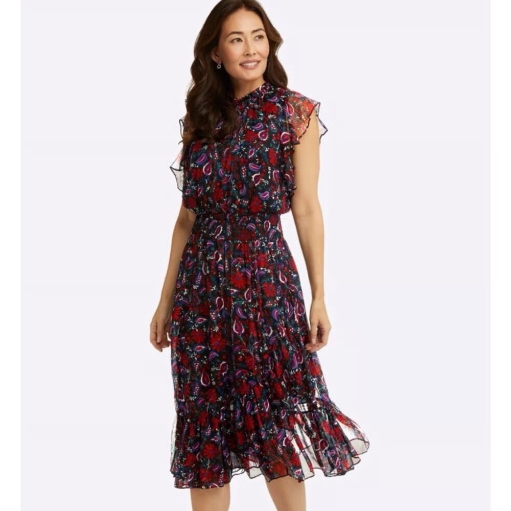 Draper James Kacey Ruffle Floral Midi Dress